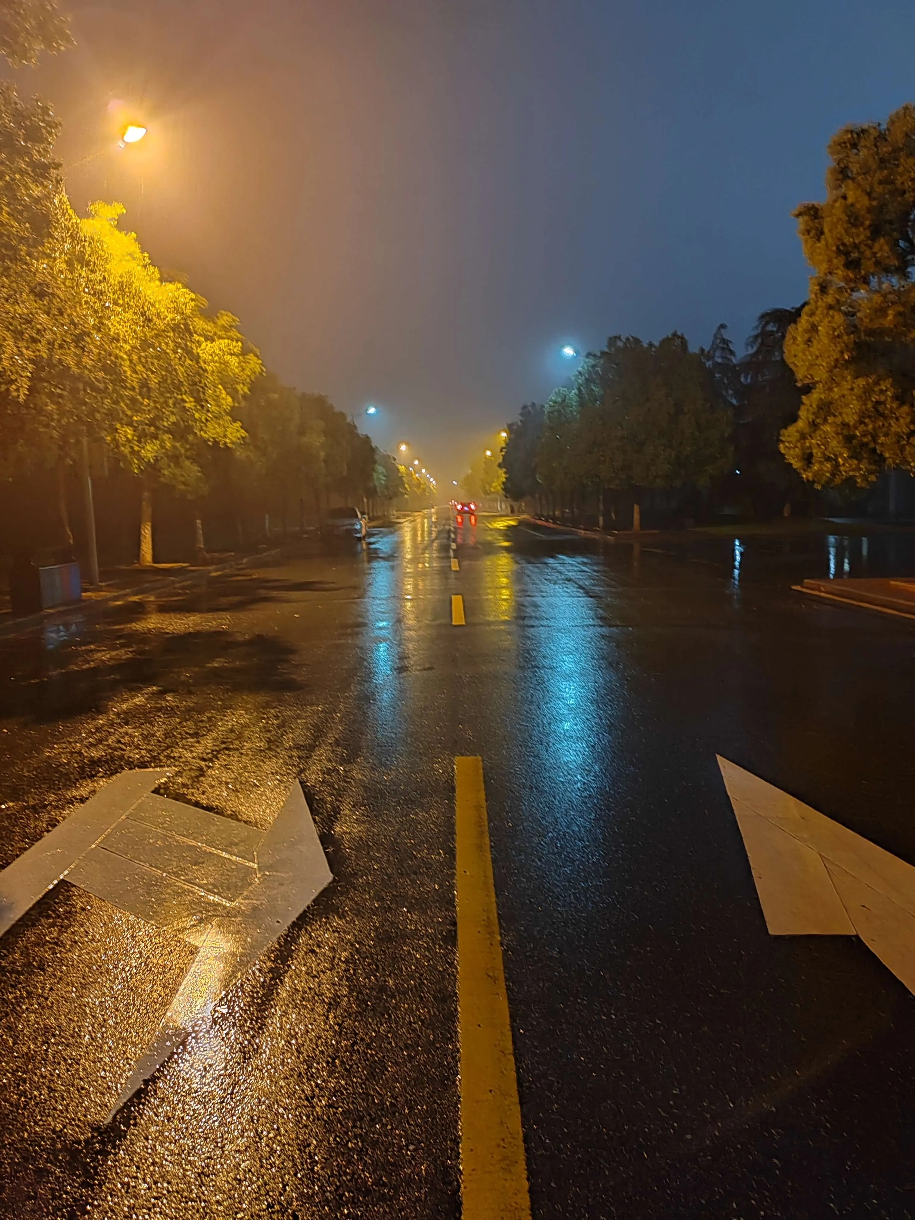 雨后的晚上，路上没人